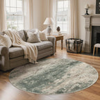 BEIMO 4FT Round Rug for Bedroom, Green Taupe Washable Abstract Non Slip Rug