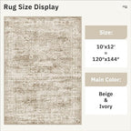 Area Rug 10x12 Vintage Washable Living Room Large Carpet Non Slip Bedroom Indoor Office Dining Room Low Pile Thin Rug Brown