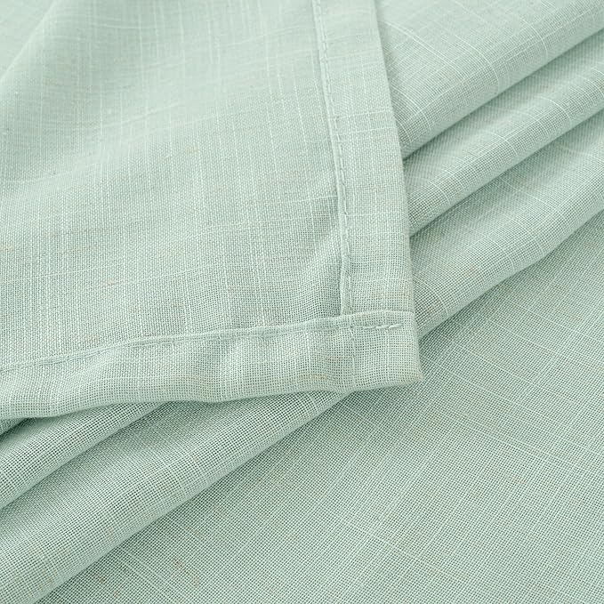 BGment 40 Inch Length Light Green Linen Curtains - Short Semi Sheer Drapes Textured for Living Room Window Spring Decorative with Rod Pocket Lightweight Rustic, 2 Panels Set, 42 X 40 Inch