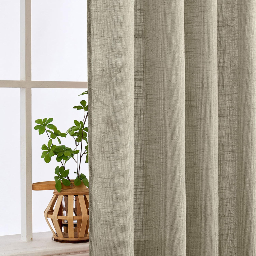 MIULEE Oatmeal Linen Curtains 52x84 Inch 2 Panels for Bedroom Living Room