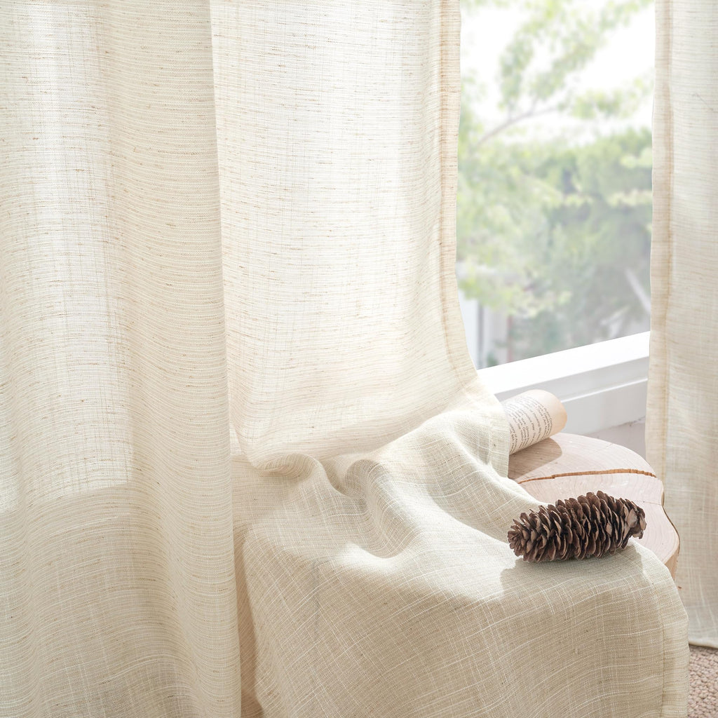 BGment 54 Inch Length Natural Linen Curtains for Short Window - Rod Pocket Semi Sheer Beige Drapes Light Filtering for Living Room Bedroom Textured Rustic Decorative, 2 Panels, Each Panel 42 Inch Wide
