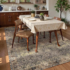 Washable Area Rug 9' x 12' Vintage Traditional Persian Mat - Foldable Distressed Non-Slip Machine Washable Carpet for Living Room Bedroom Kitchen Home Decor - Umber and Slate