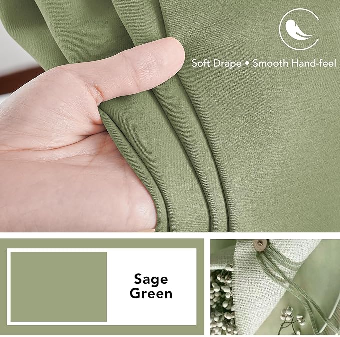 Deconovo Blackout Curtains, Thermal Insulated, W70 x L84 2 Panels, Back Tab, Machine Washable, Room-Darkening Drapes for Bedroom/Living Room Sage Green