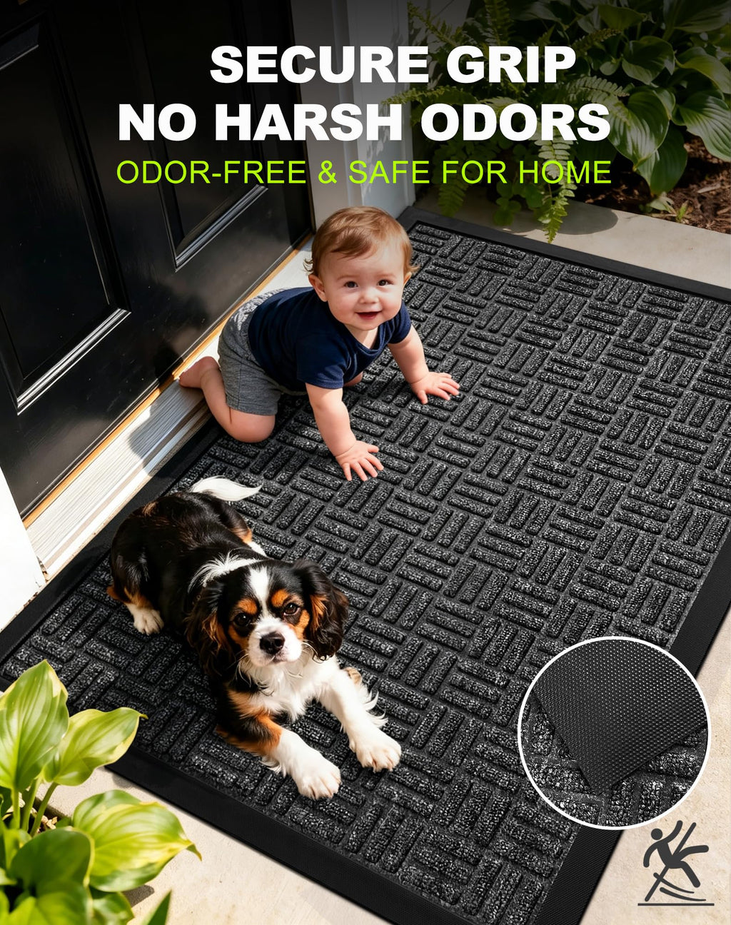 Mibao Front Door Mat Outdoor Entrance, 29.5" x 17" Heavy Duty Welcome Mat for Outdoor and Indoor, Waterproof Dirt Trapper Doormat, Super Absorbent Indoor Entryway Mat for Patio & Porch - Gray