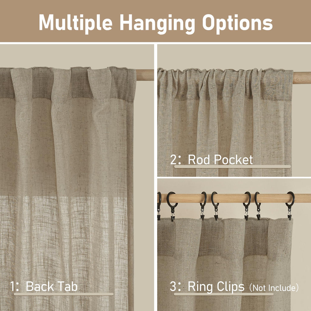 LAMIT Taupe Linen Curtains 90 Inch for Living Room, Semi Sheer Panels
