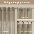 LAMIT Taupe Linen Curtains 90 Inch for Living Room, Semi Sheer Panels