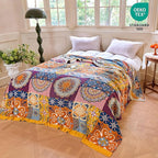 MSGKV Boho Throw Blanket for Couch 50"x60" 100% Cotton Blanket Spring Breathable Lightweight Blankets for Sofa Home Decor Muslin All Seasons