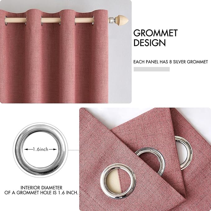 MIULEE 100% Blackout Linen Curtains for Bedroom 52x84 Inches Dusty Rose