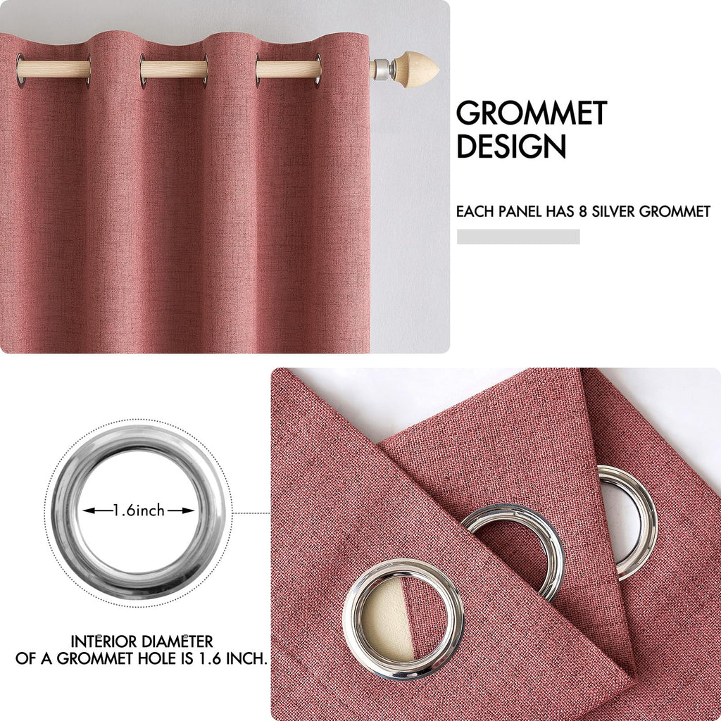 MIULEE 100% Blackout Linen Curtains for Bedroom 52x54 Inches Dusty Rose