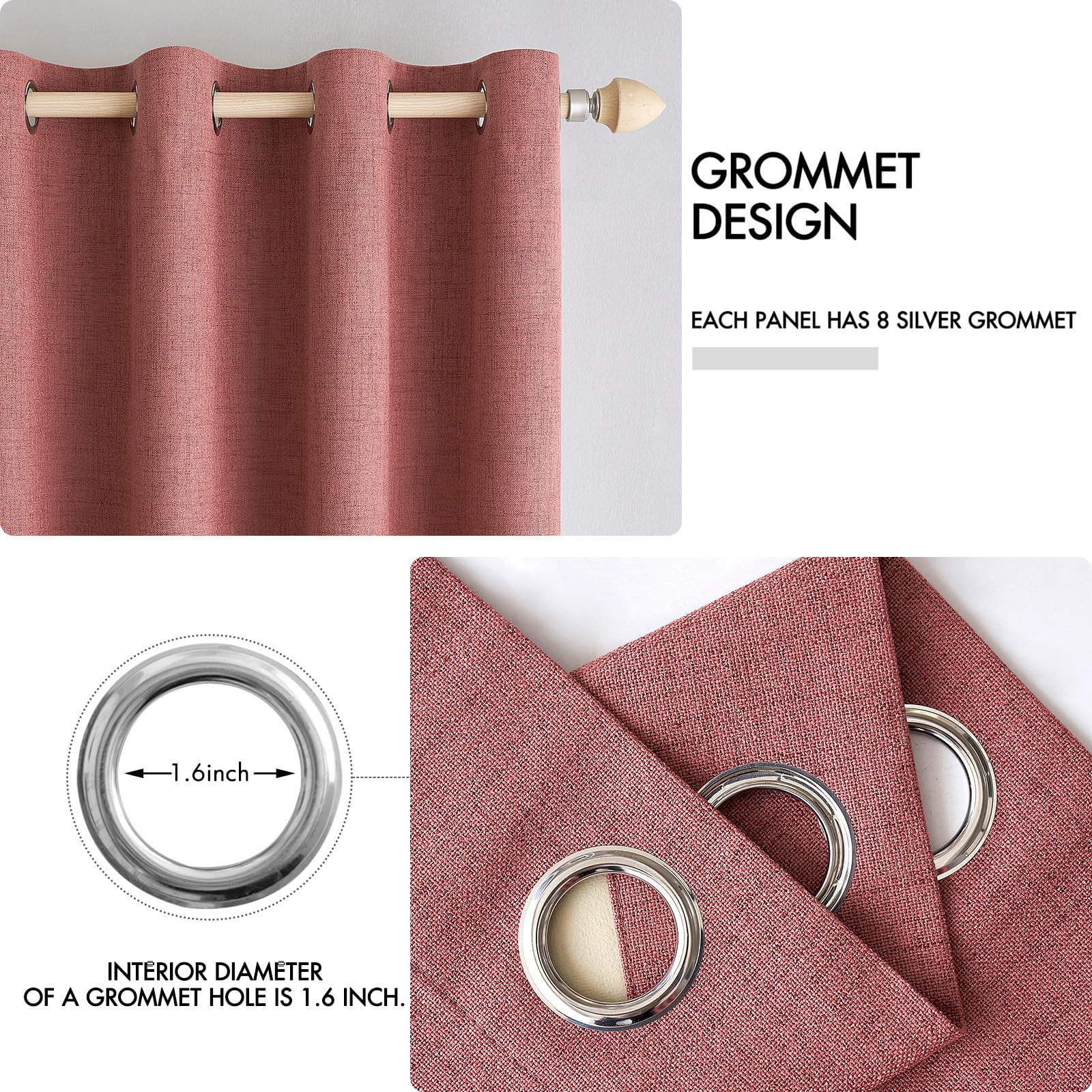 MIULEE 100% Blackout Linen Curtains for Bedroom 52x54 Inches Dusty Rose