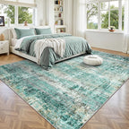 LEPEII 6x9 Area Rugs, Washable Modern Abstract Area Rugs for Living Room, Indoor Neutral Area Rug for Bedroom, Dining Room, Low Pile Non-Slip Non Shedding Rugs-Green