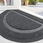 OLANLY Half Circle Door Mat Indoor Outdoor Entrance Welcome, Waterproof All-Season, All-Weather Doormat, Sturdy Natural Rubber, Low Profile, Easy Clean Patio Porch Entryway Mat, 47x23, Grey