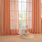 LAMIT Burnt Orange Linen Curtains 30 Inch Length for Cafe, Semi Sheer Light Filtering Panels Back Tab and Rod Pocket Small Window Drapes for Basement, 2 Panels, 34 x 30 Inch