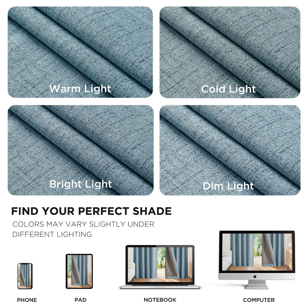 Joydeco Blackout Curtains for Bedroom - 90 Inch Long 100% Light Blocking 2 Panels Sky Blue Drapes, Thermal Insulated Room Darkening Curtains, Linen Textured for Living Room, Rod Pocket & Back Tabs