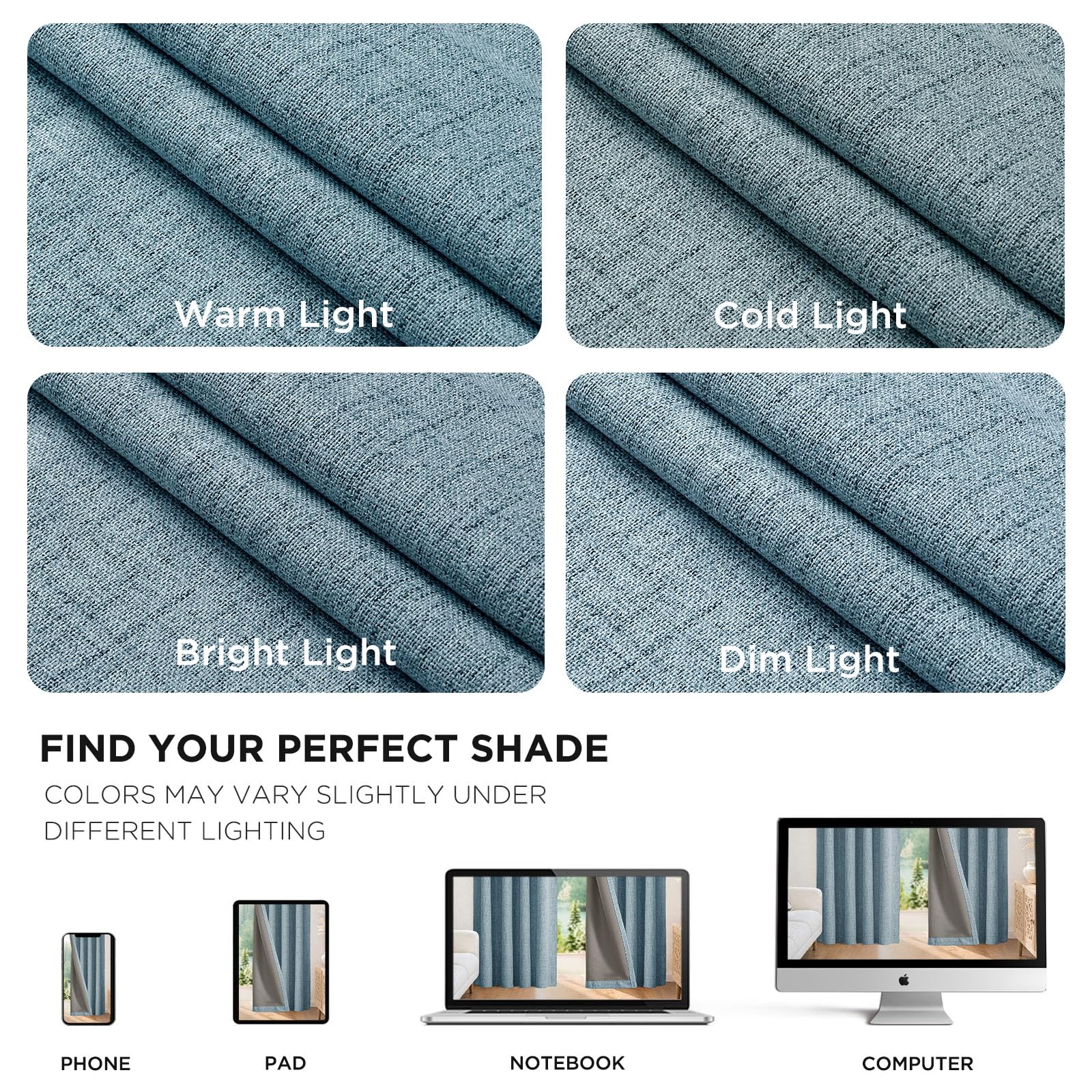 Joydeco Blackout Curtains for Bedroom - 90 Inch Long 100% Light Blocking 2 Panels Sky Blue Drapes, Thermal Insulated Room Darkening Curtains, Linen Textured for Living Room, Rod Pocket & Back Tabs