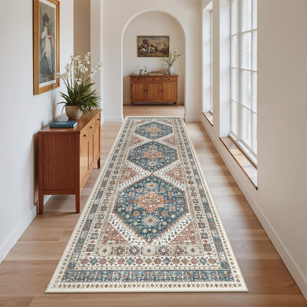 Madane Kitchen Runner 2'6''x8' Soft Rug Runners for Hallways, Navy Blue