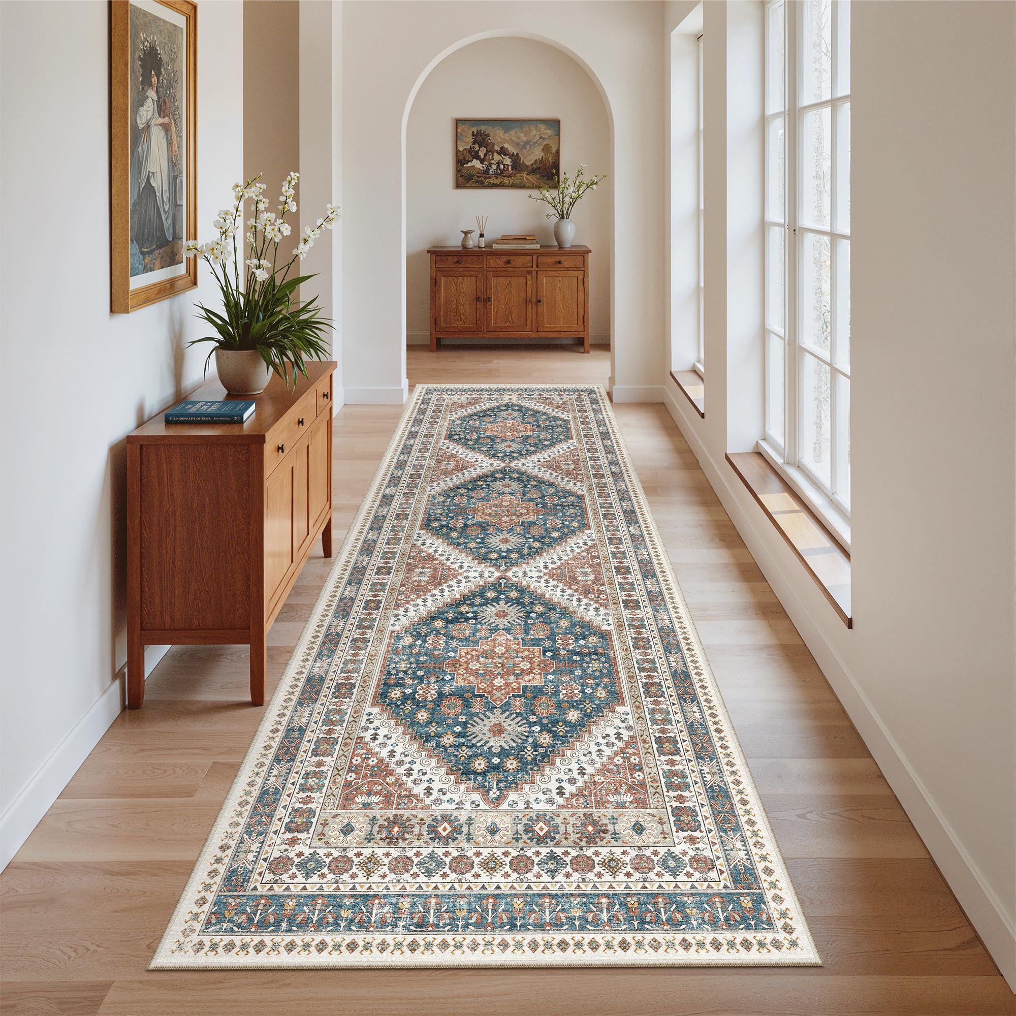 Madane Kitchen Runner 2'6''x8' Soft Rug Runners for Hallways, Navy Blue