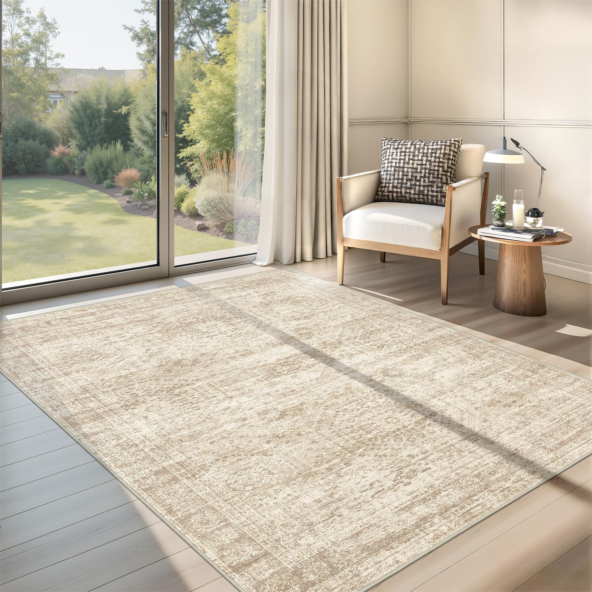 Restydon 3x5 Rug for Entryway,Washable Area Rug,Beige