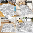 HEBE Washable Area Rug - 3'x5' Non Slip Soft Distressed Medallion Bedroom & Living Room Accent Throw Vintage Entry Floor Carpet for Dining Room & Bathroom Entryway