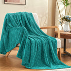 inhand Teal Fleece Twin Blanket, Super Soft Flannel Cozy Blankets for Adults, Lightweight Leaves Pattern Fuzzy Blanket for Couch Sofa Bed Office, Warm Plush Blankets for All Season, 60x90 Inches