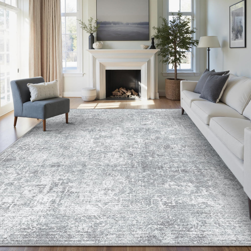 PureCozy 8x10 Area Rug Vintage Gray Distressed