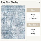 Area Rug 6x9 Abstract Rugs for Living Room 6 x 9 Washable Rugs Blue Non Slip Low Pile Rugs for Bedroom Dining Room Foldable Thin