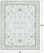 Hazo Haus Blue and Green Living Room Rug 8x10 - Cream Oushak Vintage Boho Floral Farmhouse, Washable Low Pile Non-Slip Extra Large Area Rugs for Bedroom, Girls, Boys, Playroom, Lounge