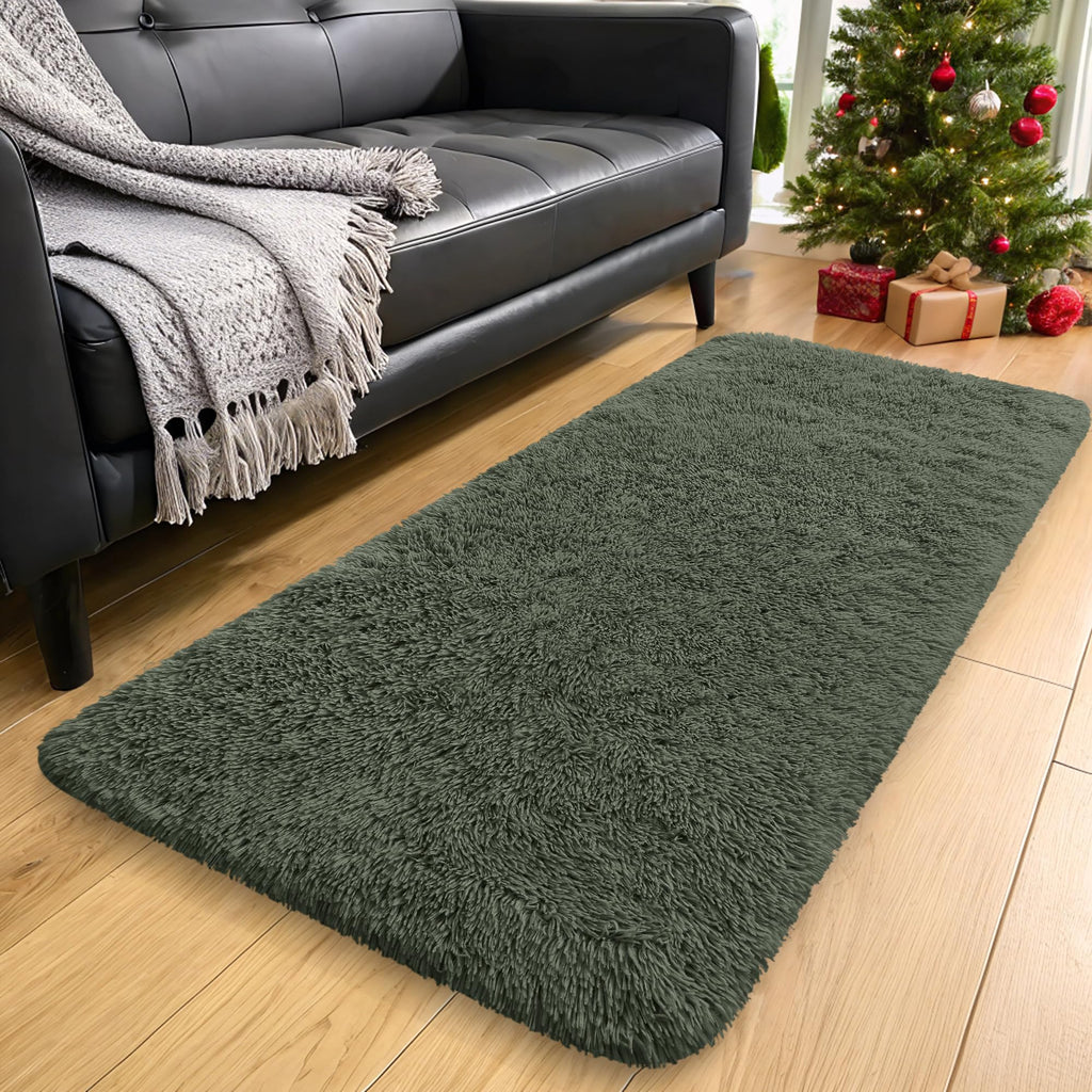 OLANLY 2x4 Machine Washable Runner Rugs for Hallway, Soft Fluffy Shaggy Bedside Rugs for Bedroom, Living Room, Indoor Floor Carpet for Kids Girls and Boys, Home Decor Aesthetic, Olive Green