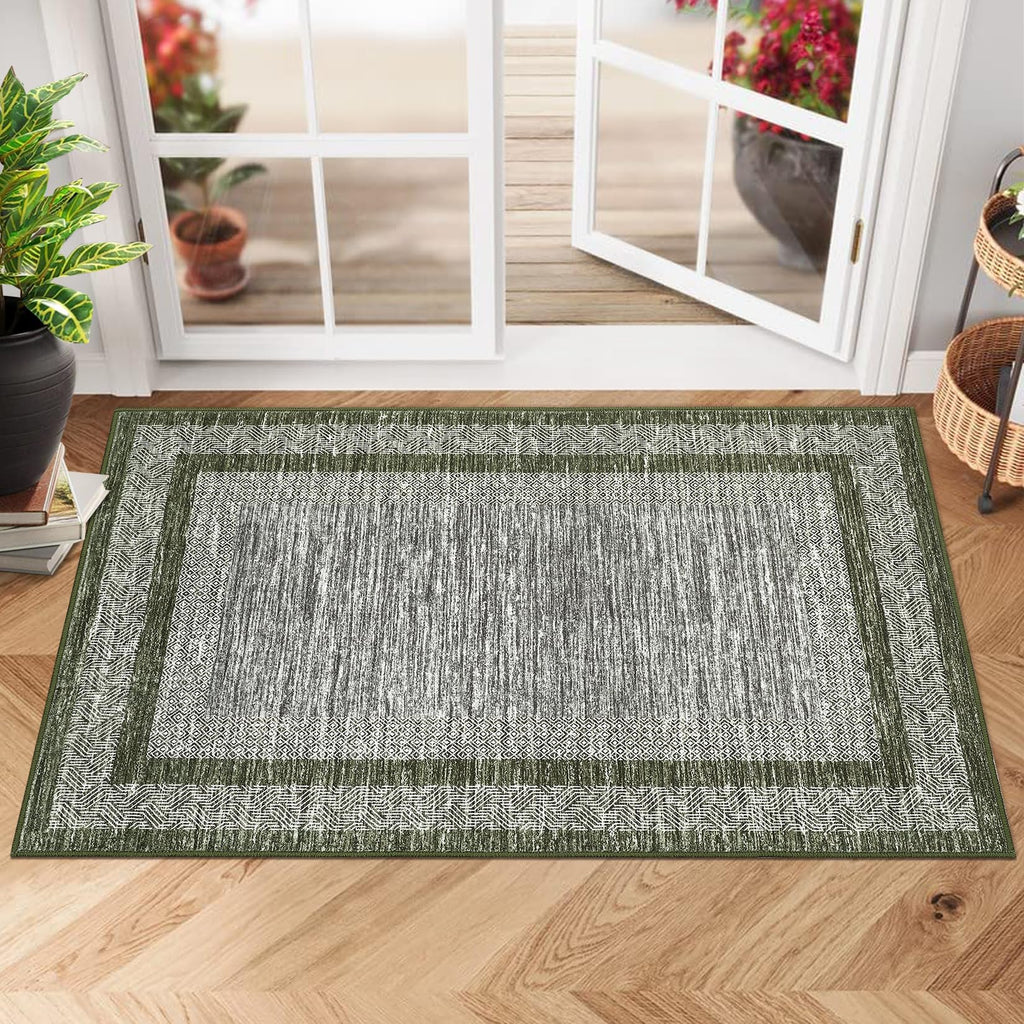 GarveeHome Modern Geometric Area Rug 2x3 Distressed Bordered Washable Small Carpet