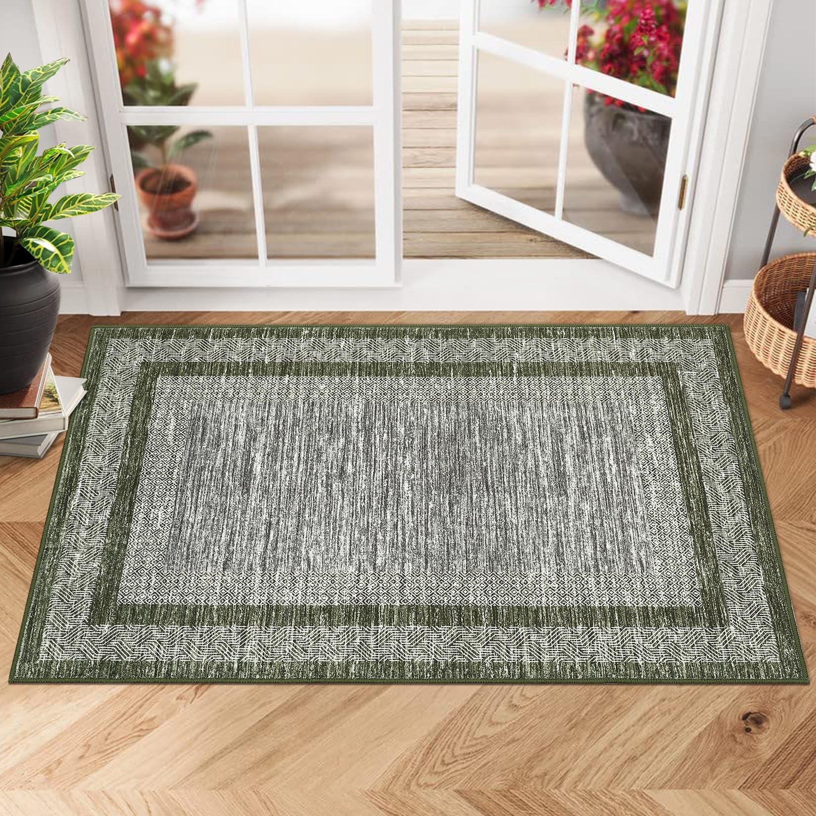GarveeHome Modern Geometric Area Rug 2x3 Distressed Bordered Washable Small Carpet