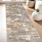3x7 Washable Kitchen Runner Rug: Modern Abstract Runners for Hallway Soft Non Slip Rugs with Rubber Backing Low Pile Thin Floor Carpet for Entryway Bedroom Bathroom Bedside Indoor(Brown/Brick,3x7)