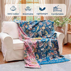 MSGKV Boho Throw Blanket for Bed 60"x80" 100% Cotton Twin Floral Blanket Spring Breathable Lightweigh Muslin Home Decorative Blankets for Couch