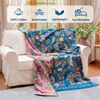 MSGKV Boho Throw Blanket 50"x60" Summer Cotton Blue Floral Throw for Couch