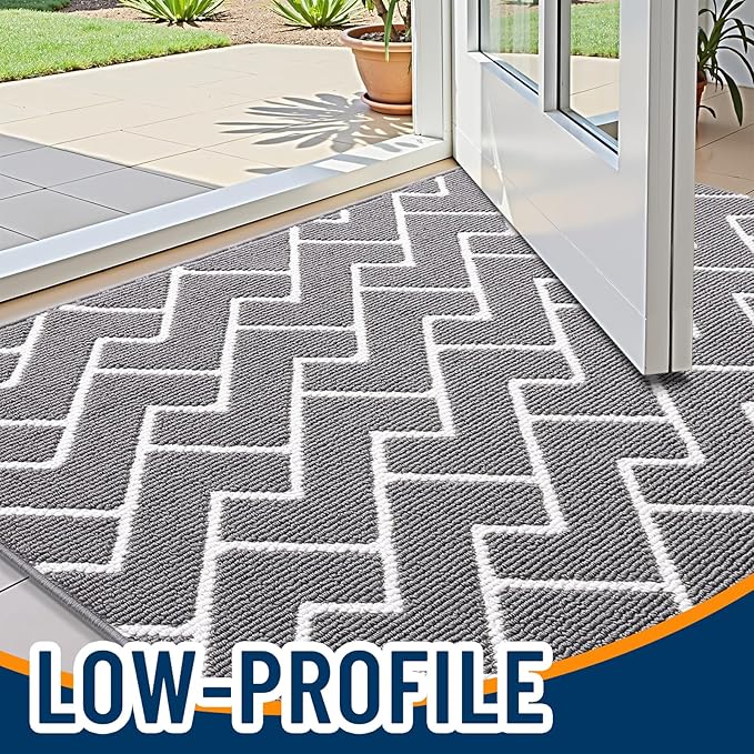 OLANLY Front Door Mat, Non-Slip Rubber Backing, Dirt Resistant and Absorbent, Washable, Easy to Clean Low-Profile Indoor Doormat for Back Door, Entryway, Inside Entrance, 70x23, Grey