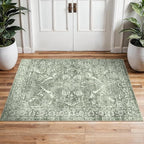 2x3 Entryway Area Rug Washable - Neutral Small Entry Rug Kitchen Rug Runner Vintage Soft Floor Mat Non Slip Indoor Farmhouse Carpet for Bedroom Bathroom Living Room (Muted Sage Green)