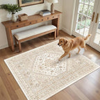 zesthome 4x6 Rug - Stain Resistant Washable Rug, Anti Slip Backing Rugs for Living Room, Foldable Vintage Small Area Rugs (Cream/Beige,4'x6')
