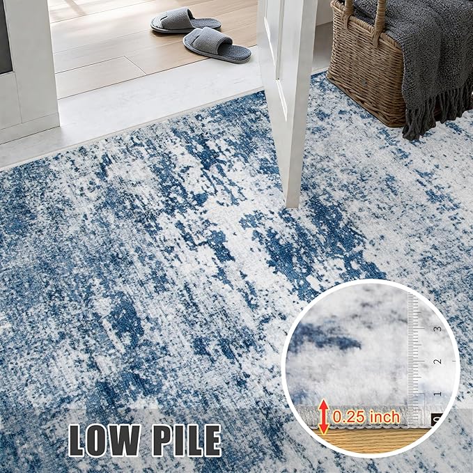 FXRHLP 8x10 Area Rug Living Room: Modern Washable Indoor Soft Carpet Blue