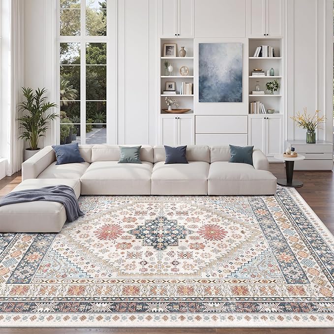 zesthome 10x12 Area Rugs for Living Room,Non-Slip Backing Washable Rugs,Vintage Large Area Rug，Stain Resistant Home Decor Rug (Multi,10'x12')
