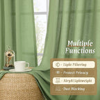 LAMIT Faux Linen Curtains 63 inches Long for Bedroom, Rod Pocket Thick Linen Drapes Light Filtering Privacy Window Spring Decor Curtains for Living Room, 2 Panels (52 x 63 Inch, Green)