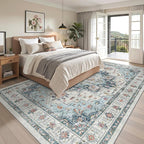 Madane Washable Rug 8x10 Area Rugs for Living Room, Ultra-Thin Non-Slip Backing Rug, Stain Resistant Vintage Large Area Rug for Bedroom (Blue, 8'x10')