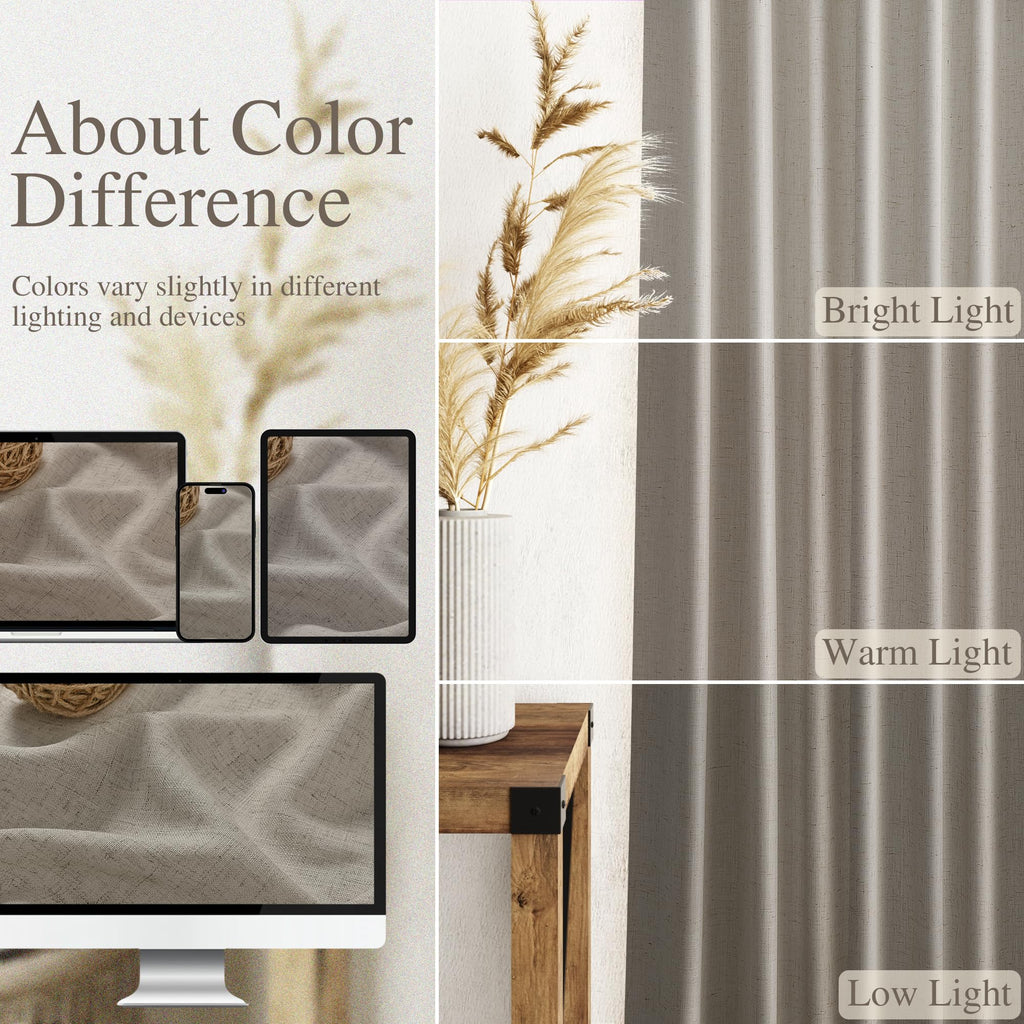 Nanspring Grey Beige Linen Curtains 84 Inches Long for Living Room Light Filtering Semi Sheer Curtain Back Tab Simple Modern Elegant Neutral Luxury Boho Gray Drapes for Bedroom 52x84, 2 Panels