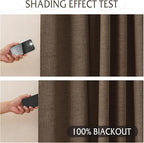 RYB HOME Coffee 100% Blackout Linen Curtains 72 inch Long, Thermal Insulated & Privacy Assurd Drapes for Bedroom/Office/Nursery, Rod Pocket & Back Tab Window Treatment, W52 X L72, 2 Panels