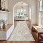 Madane Hallway Runner Rug 2'6''x12', Non Slip Vintage 12ft Runners for Hallways Washable Kitchen Rugs Soft Low Pile 2.5x12 ft Rug Runner for Laundry Room, Entryway and Bedroom, Beige/Brown