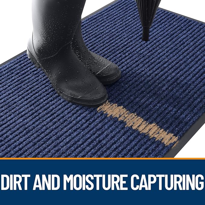 OLANLY Front Door Mat Indoor Outdoor Entrance, 2-Pack 71 x 23 Inch, Waterproof Heavy Duty Doormat, Fade Resistant, Low Profile, Easy Clean Patio Porch Welcome Floor Mats for Entry, Blue