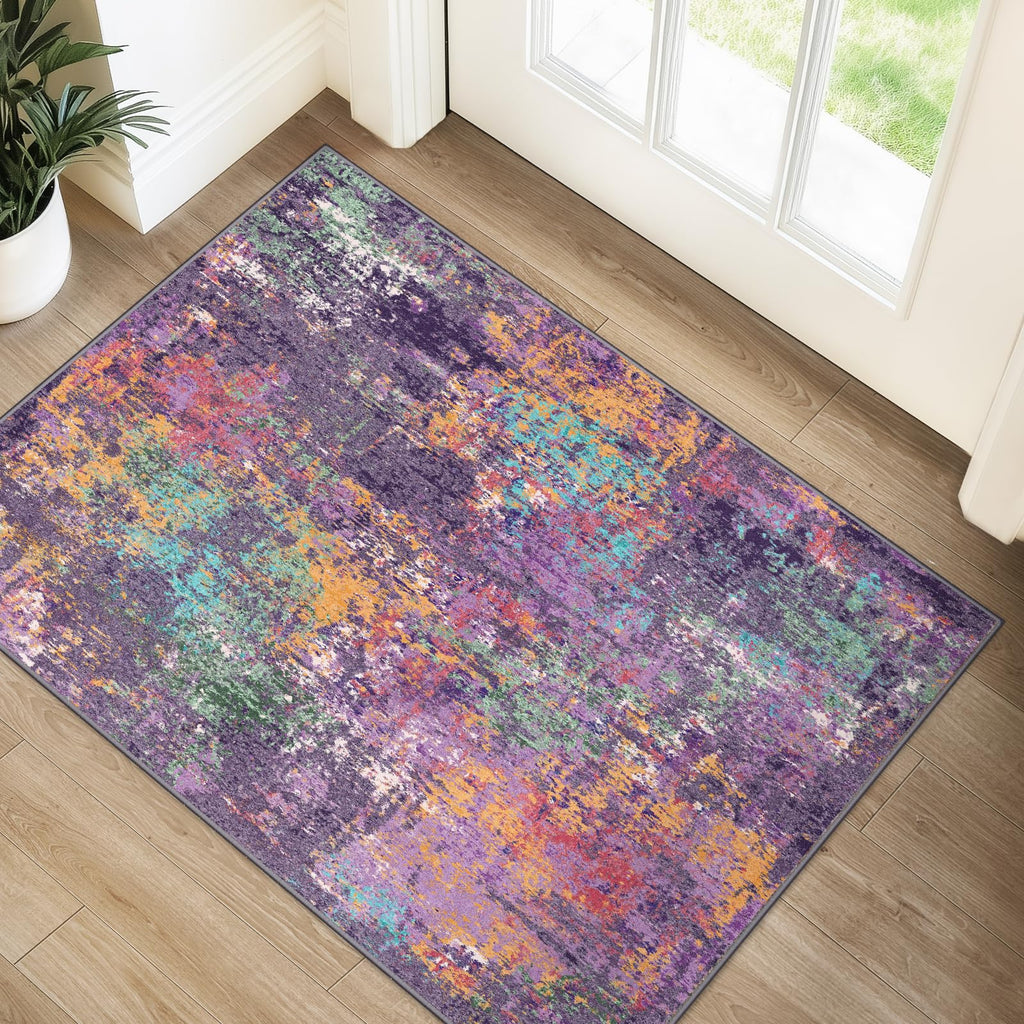 RELEANY Washable 2'x3' Abstract Area Rug for Living Room Purple Multi