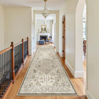 Madane Hallway Runner Rug 3x10 Washable Kitchen Runners 10ft, Ivory/Brown