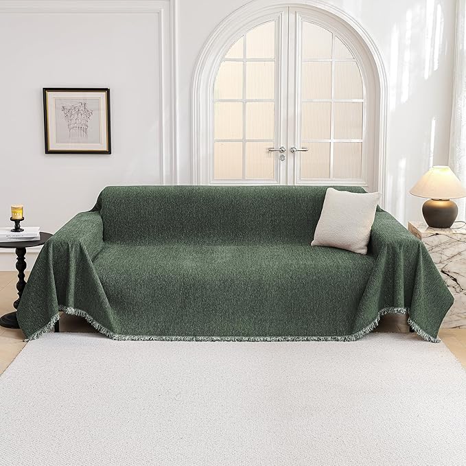 MYSKY HOME Oversized Sofa Covers Couch Covers for 3 Cushion Couch Sofa Pet Friendly, L Shaped Couch Cover Sectional Couch Cover Non Slip Furniture Protector for Kids, 91"x150", Moss Green