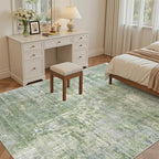 5x8 Area Rugs Green/Ivory Low Pile Indoor Washable Trendy Faded Style Rugs for Bedroom Living Room Dining Room Foldable Non-Slip Thin Print Home Office Mat