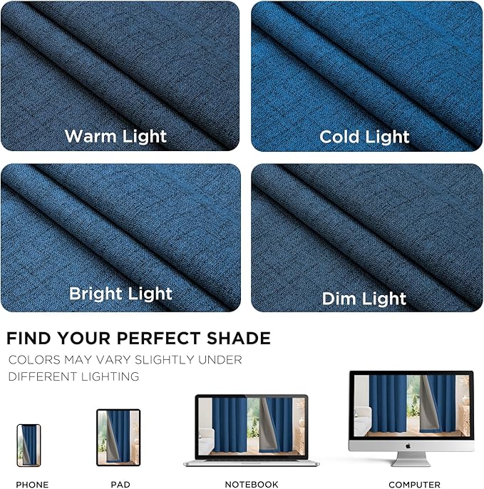 Joydeco Blackout Curtains for Bedroom - 100% Light Blocking 2 Panels Navy Blue Drapes 37" W x 84" L, Thermal Insulated Room Darkening Curtains, Linen Textured for Living Room, Rod Pocket & Back Tabs