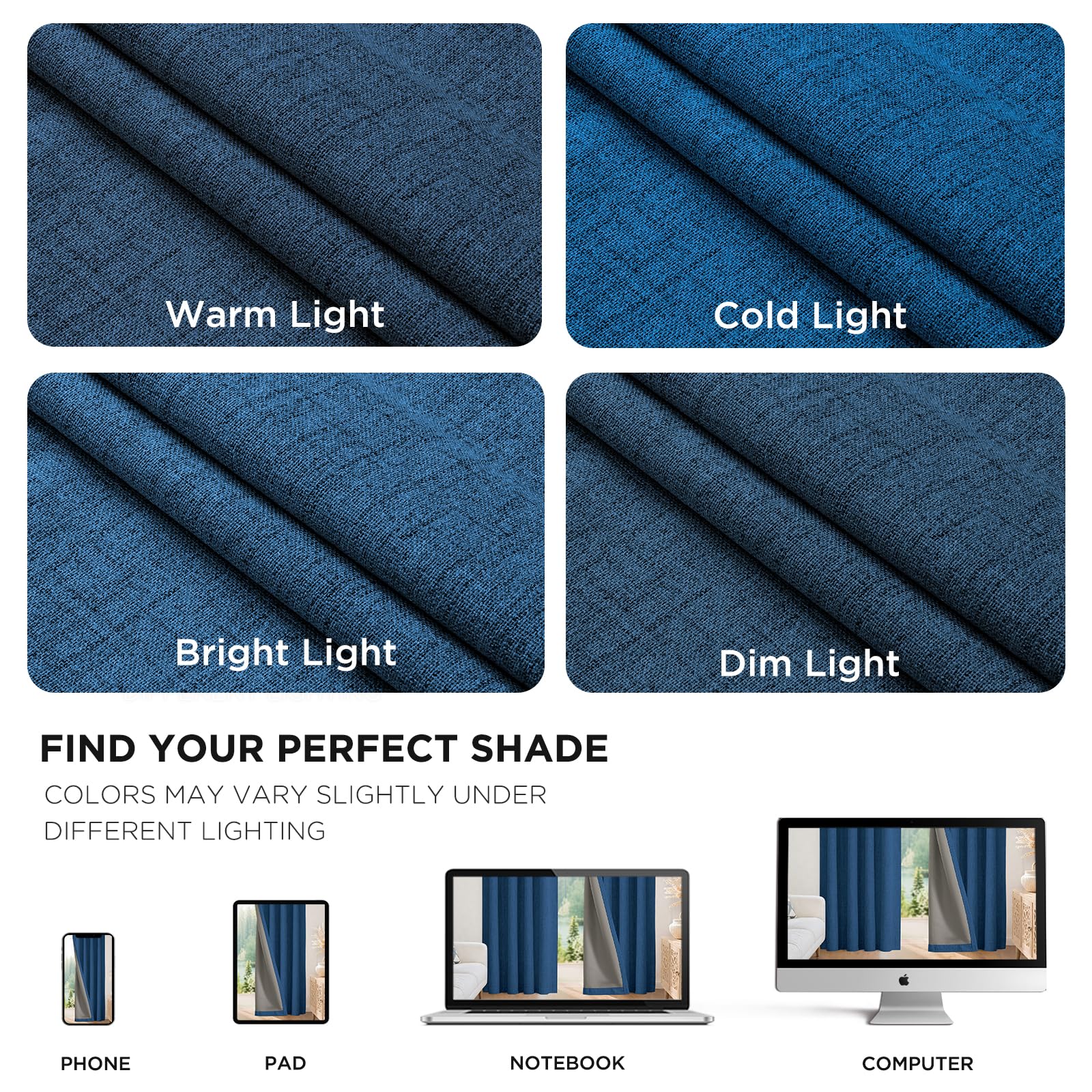 Joydeco Linen Blackout Curtains for Bedroom - 100% Light Blocking 1 Panels, Navy Blue Drapes 70" W x 108" L, Thermal Insulated Room Darkening Curtains for Living Room, Rod Pocket & Back Tabs